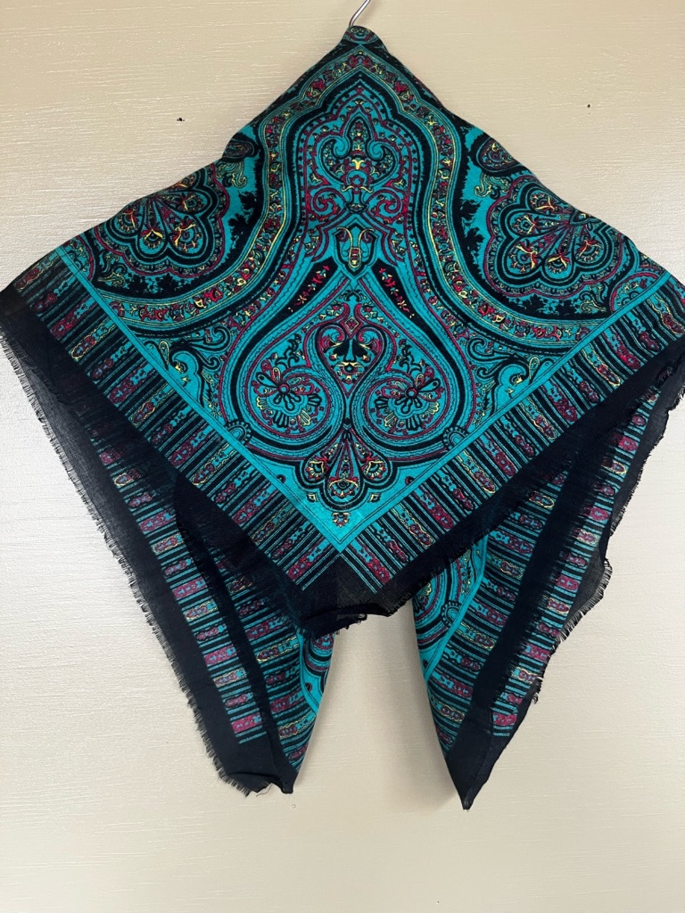 Challis By Berkshire Vintage Teal Paisley Square Scarf 30x30 Made In Japan